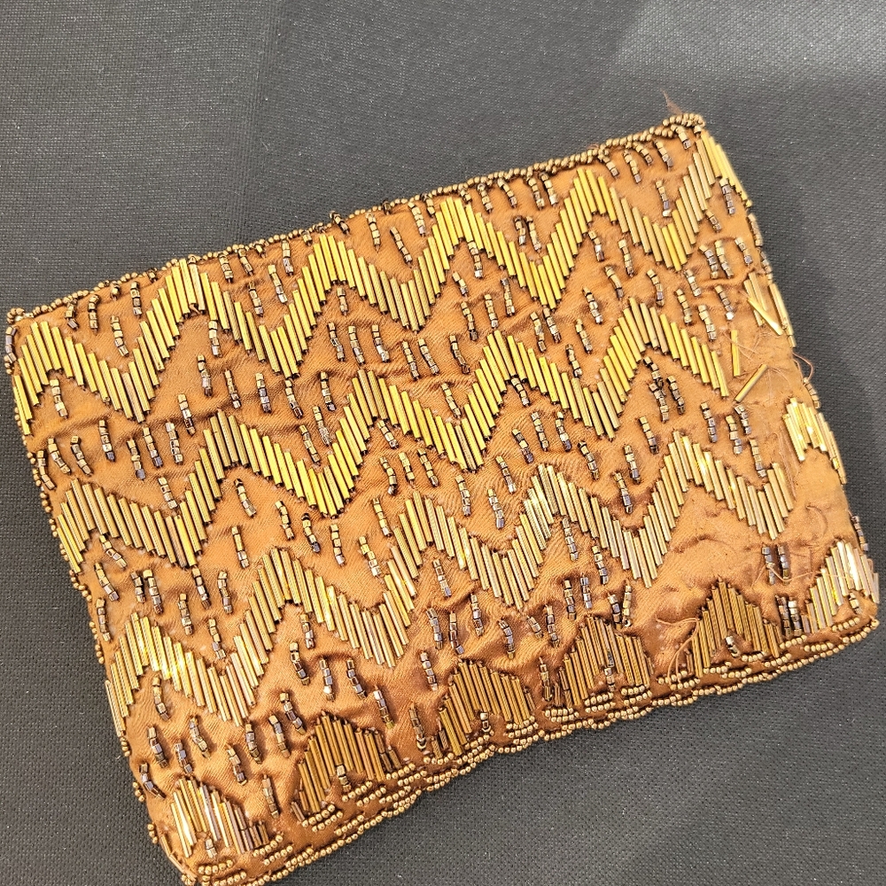 Fine Arts Beaded Bag ~ Vintage ~ Hong Kong ~ Bronze Shimmer ~ Needs TLC - Picture 6 of 16
